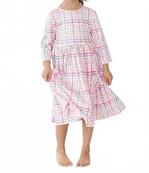 NEW MILA & ROSE three quarter sleeve pocket twirl swirl dress in pink plaid